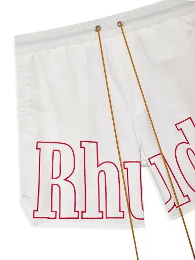 Rhude Men's Logo Track Shorts - White Red - Size XS | Thumbnail 3