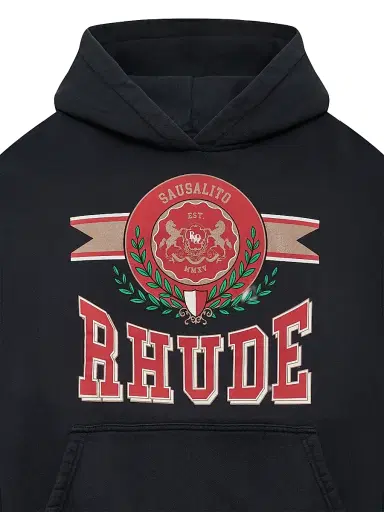 Rhude Men's Sausalito Crest Logo Graphic Cotton Hoodie - Vintage Black Red White - Size XS | Thumbnail 3 Rhude Men's Sausalito Crest Logo Graphic Cotton Hoodie - Vintage Black Red White - Size XS | Thumbnail 3