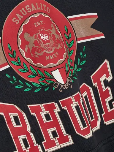 Rhude Men's Sausalito Crest Logo Graphic Cotton Hoodie - Vintage Black Red White - Size XS | Thumbnail 4 Rhude Men's Sausalito Crest Logo Graphic Cotton Hoodie - Vintage Black Red White - Size XS | Thumbnail 4