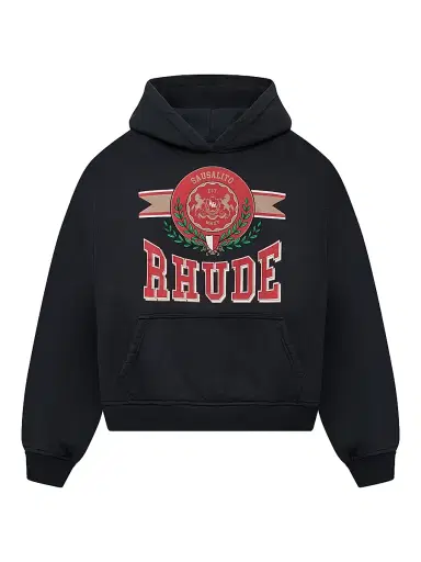 Rhude Men's Sausalito Crest Logo Graphic Cotton Hoodie - Vintage Black Red White - Size XS | Thumbnail 1 Rhude Men's Sausalito Crest Logo Graphic Cotton Hoodie - Vintage Black Red White - Size XS | Thumbnail 1