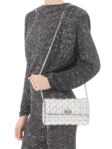 Valentino Garavani Women's Rockstud Spike Shoulder Bag in Laminated Nappa Leather - Silver Crystal | Thumbnail 2