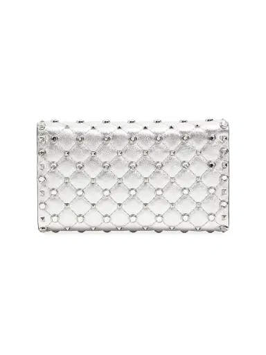 Valentino Garavani Women's Rockstud Spike Shoulder Bag in Laminated Nappa Leather - Silver Crystal | Thumbnail 3