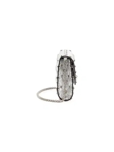 Valentino Garavani Women's Rockstud Spike Shoulder Bag in Laminated Nappa Leather - Silver Crystal | Thumbnail 5