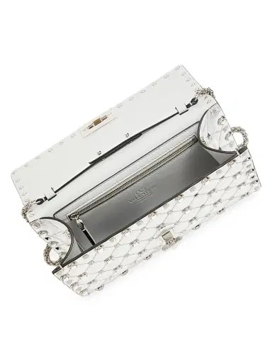 Valentino Garavani Women's Rockstud Spike Shoulder Bag in Laminated Nappa Leather - Silver Crystal | Thumbnail 6