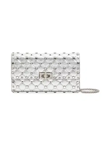 Valentino Garavani Women's Rockstud Spike Shoulder Bag in Laminated Nappa Leather - Silver Crystal | Thumbnail 1