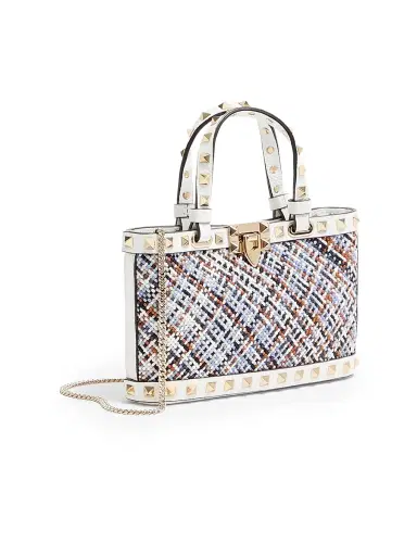 Valentino Garavani Women's Rockstud Mini Top Handle Shopping Bag in Woven Fabric | Thumbnail 2 Valentino Garavani Women's Rockstud Mini Top Handle Shopping Bag in Woven Fabric | Thumbnail 2