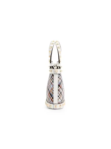Valentino Garavani Women's Rockstud Mini Top Handle Shopping Bag in Woven Fabric | Thumbnail 3 Valentino Garavani Women's Rockstud Mini Top Handle Shopping Bag in Woven Fabric | Thumbnail 3