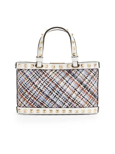 Valentino Garavani Women's Rockstud Mini Top Handle Shopping Bag in Woven Fabric | Thumbnail 4 Valentino Garavani Women's Rockstud Mini Top Handle Shopping Bag in Woven Fabric | Thumbnail 4