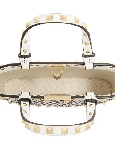 Valentino Garavani Women's Rockstud Mini Top Handle Shopping Bag in Woven Fabric | Thumbnail 5 Valentino Garavani Women's Rockstud Mini Top Handle Shopping Bag in Woven Fabric | Thumbnail 5