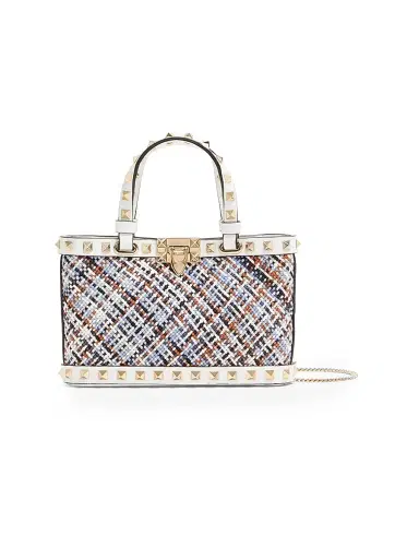 Valentino Garavani Women's Rockstud Mini Top Handle Shopping Bag in Woven Fabric | Thumbnail 1 Valentino Garavani Women's Rockstud Mini Top Handle Shopping Bag in Woven Fabric | Thumbnail 1