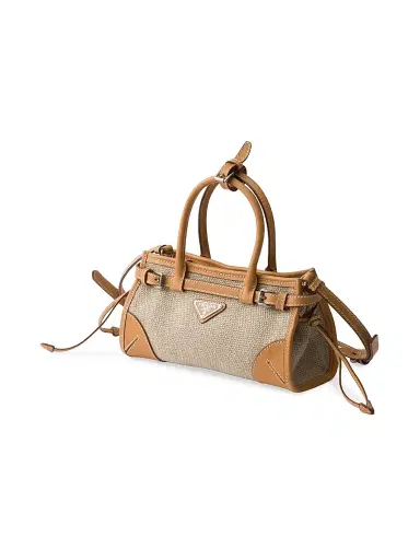 Prada Women's Bonnie Linen and Leather Top Handle Bag - Beige Khaki | Thumbnail 2