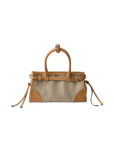 Prada Women's Bonnie Linen and Leather Top Handle Bag - Beige Khaki | Thumbnail 3