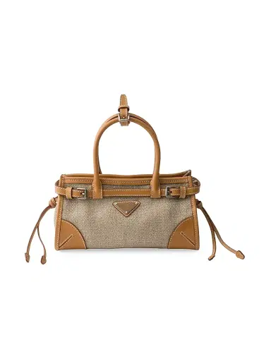 Prada Women's Bonnie Linen and Leather Top Handle Bag - Beige Khaki | Thumbnail 1