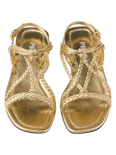 Prada Women's Flat Mordoré Nappa Leather Sandals - Gold - Size 5 | Thumbnail 2