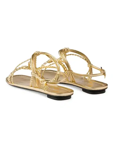 Prada Women's Flat Mordoré Nappa Leather Sandals - Gold - Size 5 | Thumbnail 3