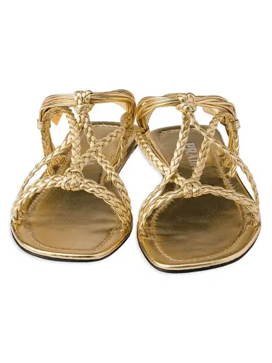 Prada Women's Flat Mordoré Nappa Leather Sandals - Gold - Size 5 | Thumbnail 4