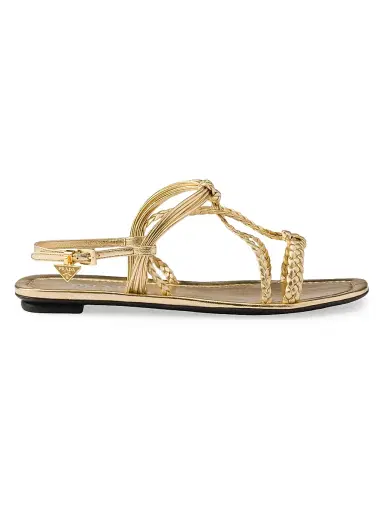 Prada Women's Flat Mordoré Nappa Leather Sandals - Gold - Size 5 | Thumbnail 1