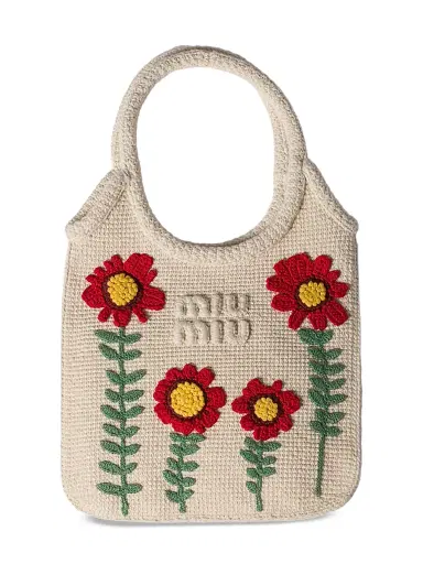 Miu Miu Women's Ivy Embroidered Cotton Tote Bag | Thumbnail 1 Miu Miu Women's Ivy Embroidered Cotton Tote Bag | Thumbnail 1