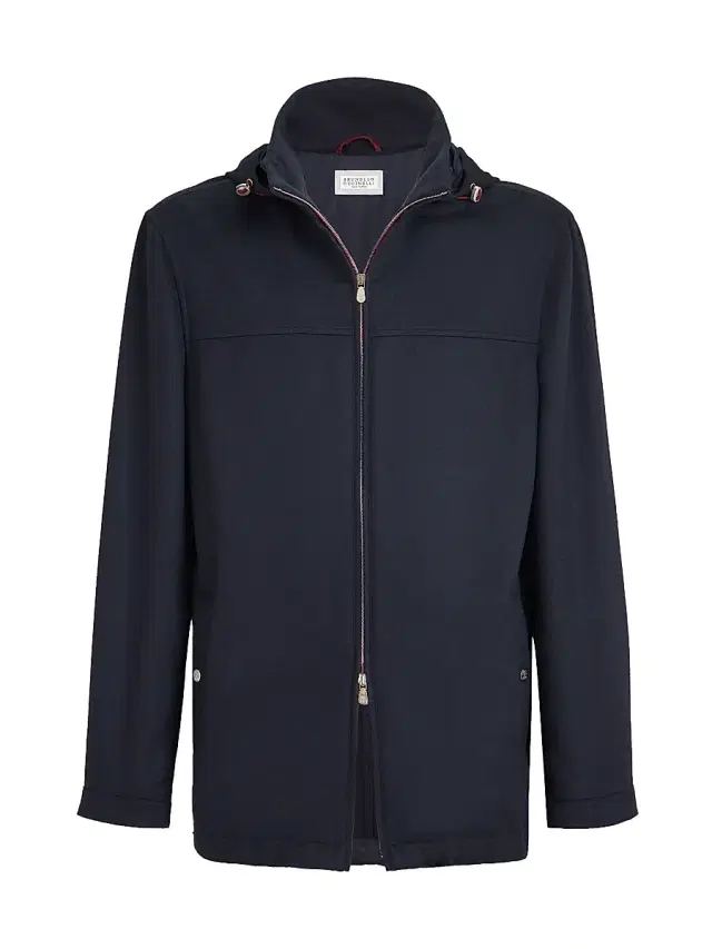 Men's Lightweight Cashmere Flannel Biker Jacket - Navy Blue