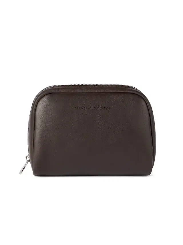 Brunello Cucinelli Smooth Calfskin Slim Beauty Case - Brown