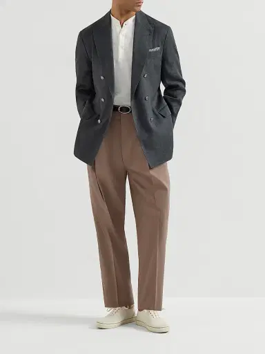 Brunello Cucinelli Men's Cotton Crêpe Batavia Trousers with Pleats | Thumbnail 6 Brunello Cucinelli Men's Cotton Crêpe Batavia Trousers with Pleats | Thumbnail 6