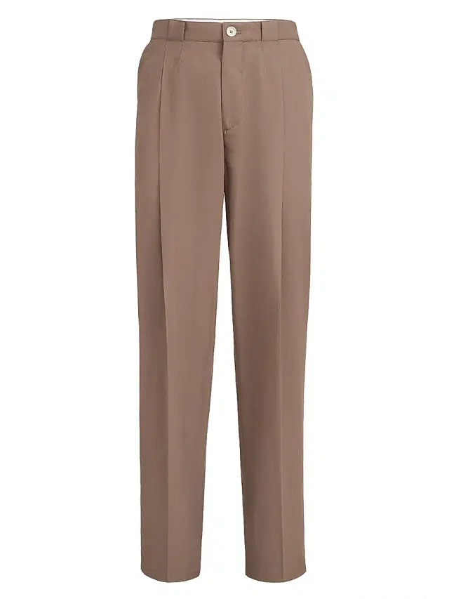 Brunello Cucinelli Men's Cotton Crêpe Batavia Trousers with Pleats - Hazelnut
