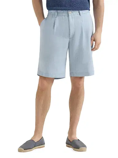 Brunello Cucinelli Men's Linen and Virgin Wool Chevron Bermuda Shorts | Thumbnail 2