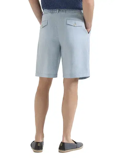 Brunello Cucinelli Men's Linen and Virgin Wool Chevron Bermuda Shorts - Azure - Size 44 | Thumbnail 4