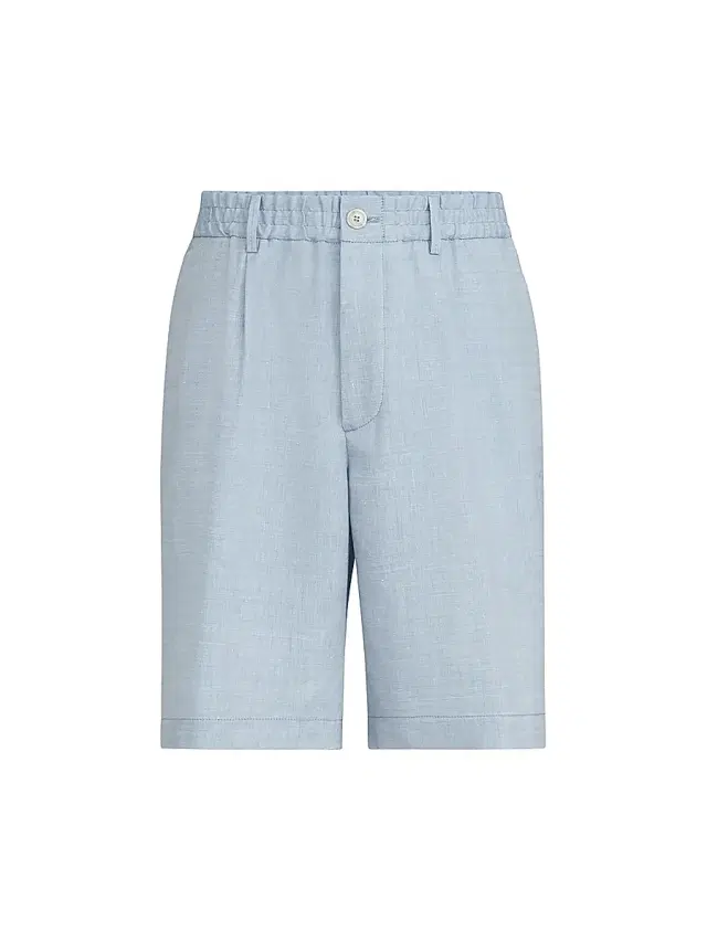 Brunello Cucinelli Men's Linen and Virgin Wool Chevron Bermuda Shorts - Azure