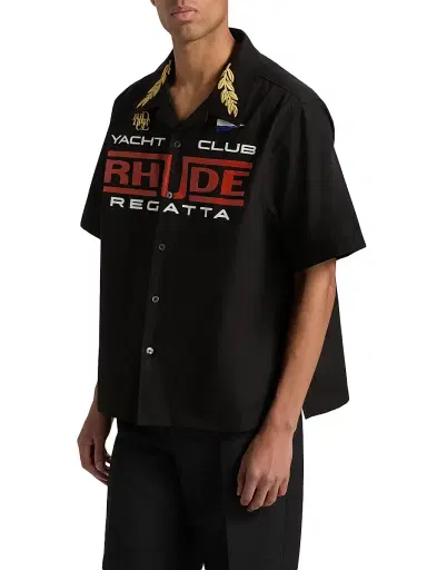 Rhude Men's Regatta Club Cotton Shirt - Black White | Thumbnail 4 Rhude Men's Regatta Club Cotton Shirt - Black White | Thumbnail 4