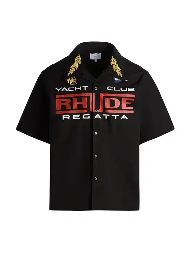 Rhude Men's Regatta Club Cotton Shirt - Black White | Thumbnail 1 Rhude Men's Regatta Club Cotton Shirt - Black White | Thumbnail 1