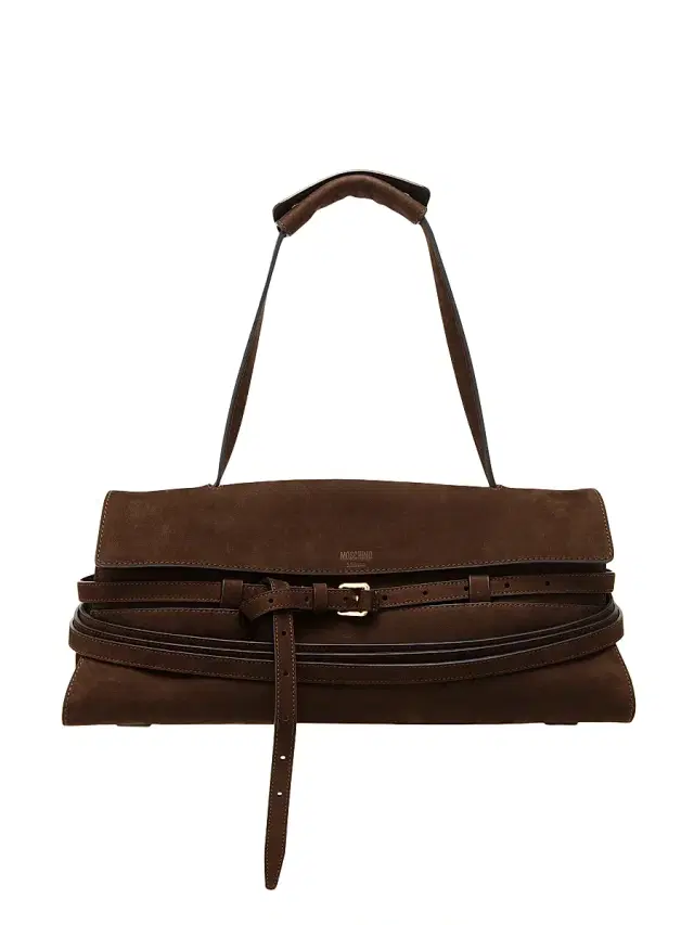 Moschino Women's Belted Suede Shoulder Bag - Chocolate
