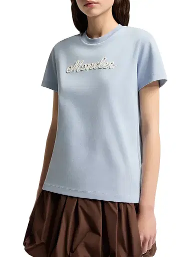 Moncler Women's Crew-Neck T-Shirt in Cotton - Light Blue - Size Large | Thumbnail 2
