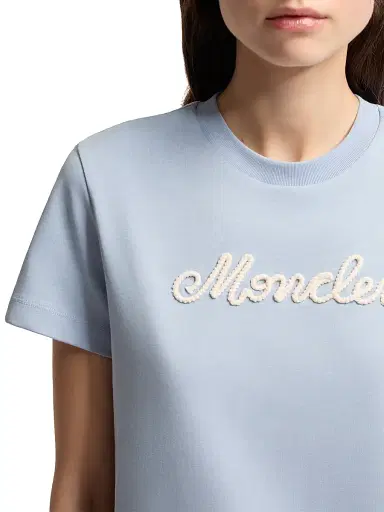 Moncler Women's Crew-Neck T-Shirt in Cotton - Light Blue - Size Large | Thumbnail 4
