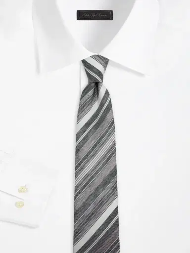 Emporio Armani Men's Striped Linen-Silk Tie - Grigio Chiaro | Thumbnail 2