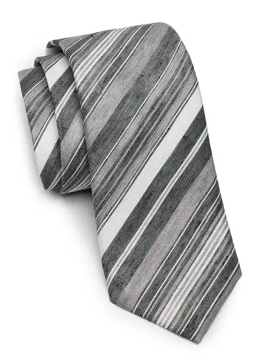 Emporio Armani Men's Striped Linen-Silk Tie - Grigio Chiaro | Thumbnail 1