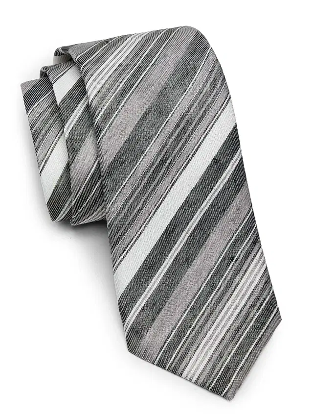 Men's Striped Linen-Silk Tie - Grigio Chiaro