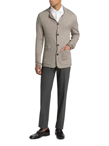 Giorgio Armani Men's Ottoman Chevron-Knit Blazer - Silver 48 | Thumbnail 2