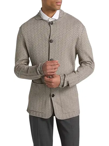 Giorgio Armani Men's Ottoman Chevron-Knit Blazer - Silver 48 | Thumbnail 3