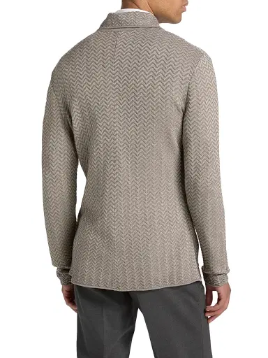 Giorgio Armani Men's Ottoman Chevron-Knit Blazer - Silver 48 | Thumbnail 5