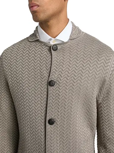 Giorgio Armani Men's Ottoman Chevron-Knit Blazer - Silver 48 | Thumbnail 6