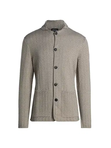 Giorgio Armani Men's Ottoman Chevron-Knit Blazer - Silver - Size 46 | Thumbnail 1 Giorgio Armani Men's Ottoman Chevron-Knit Blazer - Silver - Size 46 | Thumbnail 1