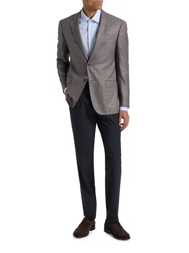 Emporio Armani Men's Woven Wool-Silk-Linen Sport Coat - Blue Orange | Thumbnail 2 Emporio Armani Men's Woven Wool-Silk-Linen Sport Coat - Blue Orange | Thumbnail 2
