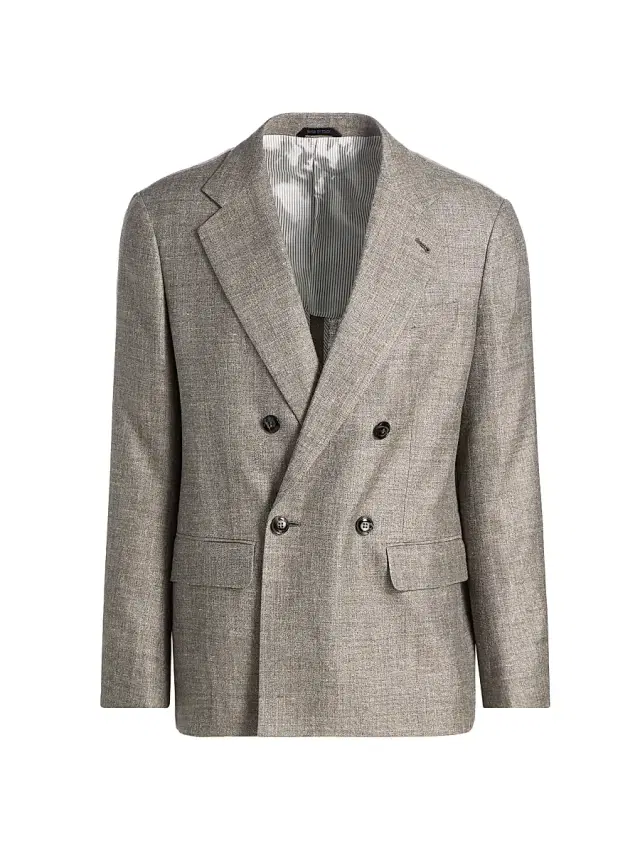Men's Linen-Blend Double-Breasted Blazer - Solid Dark