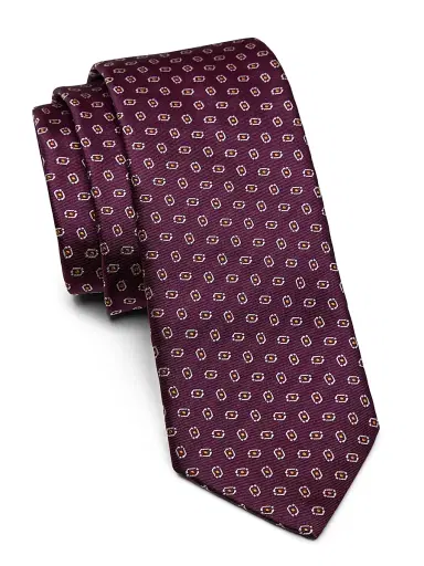 Emporio Armani Men's Geometric Woven Silk Tie - Vinaccia | Thumbnail 1