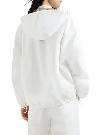 Brunello Cucinelli Women's Nylon Hooded Outerwear Jacket with Logo and Precious Trims - White - Size 12 | Thumbnail 3