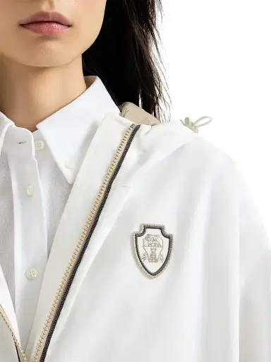 Brunello Cucinelli Women's Nylon Hooded Outerwear Jacket with Logo and Precious Trims - White - Size 12 | Thumbnail 4