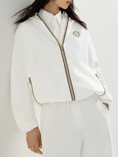 Brunello Cucinelli Women's Nylon Hooded Outerwear Jacket with Logo and Precious Trims - White - Size 12 | Thumbnail 5