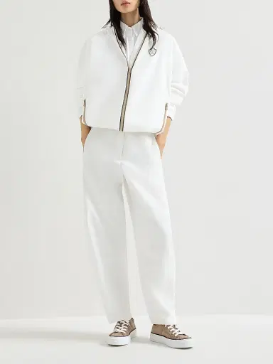 Brunello Cucinelli Women's Nylon Hooded Outerwear Jacket with Logo and Precious Trims - White - Size 12 | Thumbnail 6