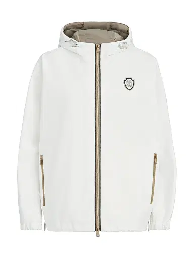 Brunello Cucinelli Women's Nylon Hooded Outerwear Jacket with Logo and Precious Trims - White - Size 12 | Thumbnail 1